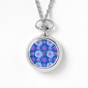 Montre Starbursts et soleils, bleu de cobalt et blanc
