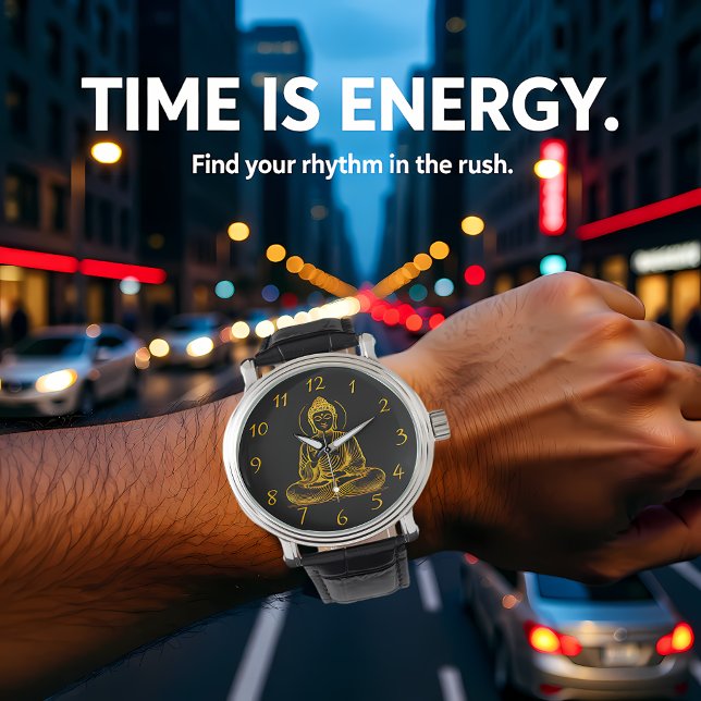 Montre Statue de Bouddha à l'aspect or rayonnant Tranquil (Créateur téléchargé)