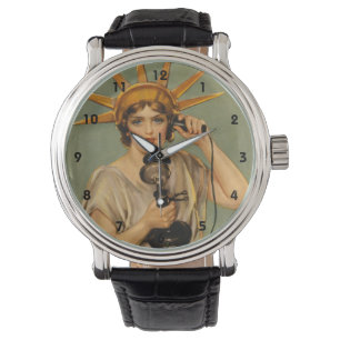 Montre Statue de la Liberté vintage, publicité de guerre 
