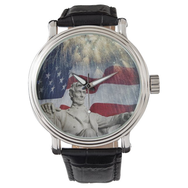 Montre Statue de Lincoln et drapeau américain avec feux d (devant)