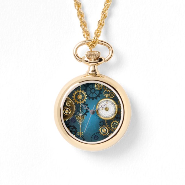 Montre Steampunk Arrière - plan turquoise avec Gears (Recto)