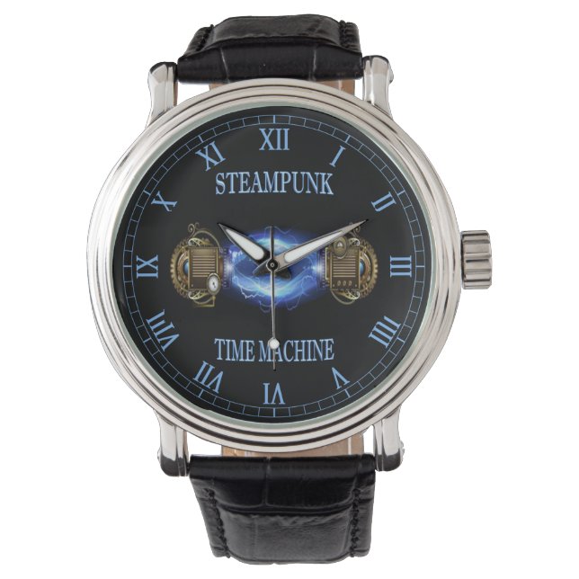 Montre Steampunk ~ Electronic Blue Wave ~ Time Machine ~ (devant)