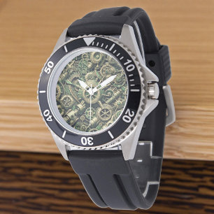 Montre Steampunk Industrial Green Clocwork Gears