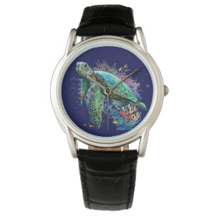 Montre Style d'aquarelle sous-marine de tortue marine