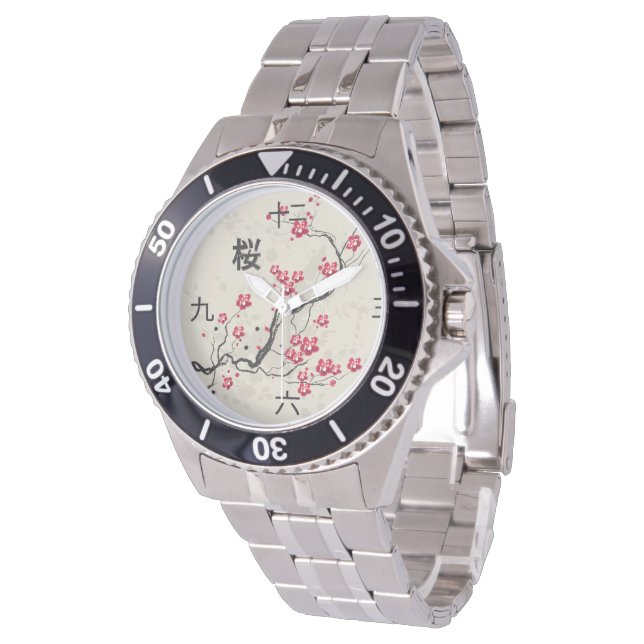 Montre Style oriental Sakura Cherry Blossom Art (Incliné)