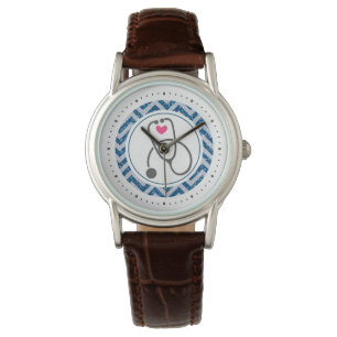 Montre Stylish Grey Stethoscope Image et coeur rouge Infi