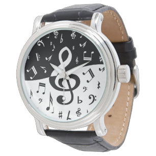 Montre Stylish Treble Clef Wave Black and White