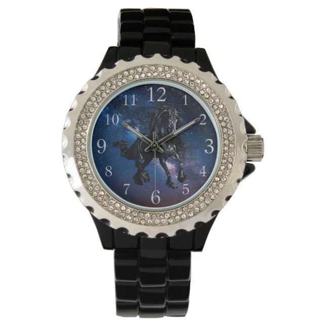 Montre Stylo friésien noir cheval étoile (devant)