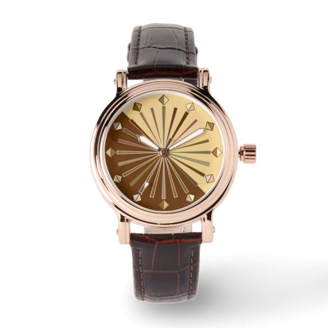Montre Sunburst géométrique moderne, Or de moutarde (Recto)