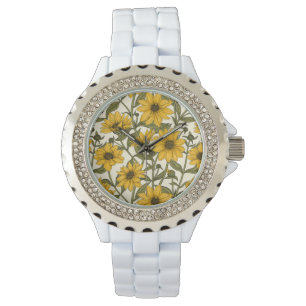 Montre Sunroot, tournesol sauvage sur blanc