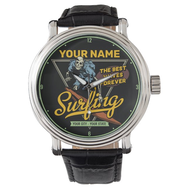 Montre Surf personnalisé Skeleton Ride Waves Surfer (devant)
