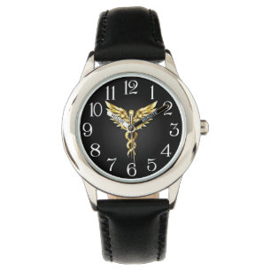 Montre Symbole caducee polygonale or