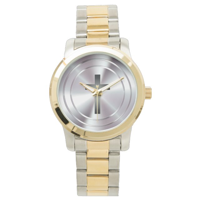 Montre Symbole de la Croix chrétienne | chrome argenté (devant)