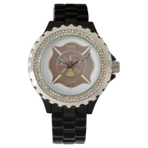 Montre Symbole de lutte contre l'incendie croisé en cuir