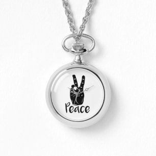 Montre Symbole de paix main avec le texte "PEACE"