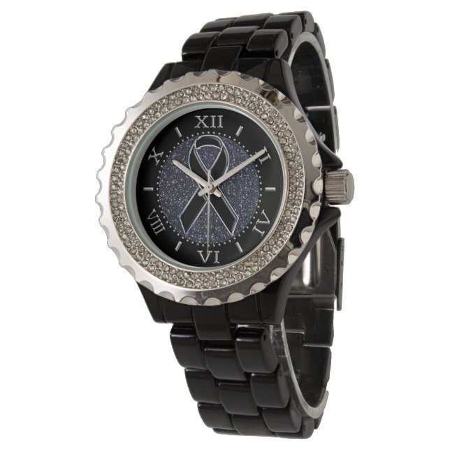 Montre Symbole de sensibilisation au ruban noir (Incliné)