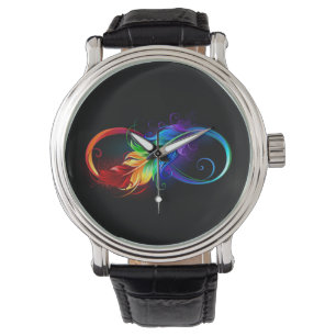 Montre Symbole d'infini avec plume arc-en-ciel