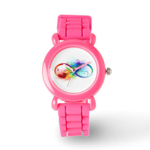 Montre Symbole d'infini avec plume arc-en-ciel