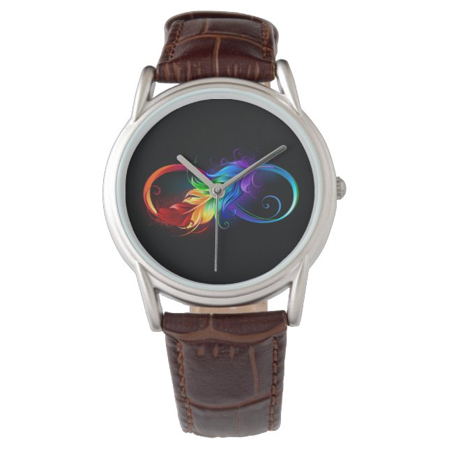 Montre Symbole d'infini avec plume arc-en-ciel (devant)
