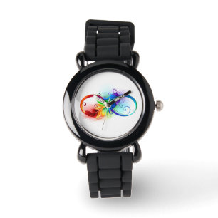 Montre Symbole d'infini avec plume arc-en-ciel