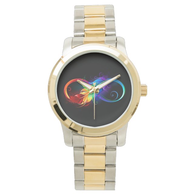 Montre Symbole d'infini avec plume arc-en-ciel (devant)