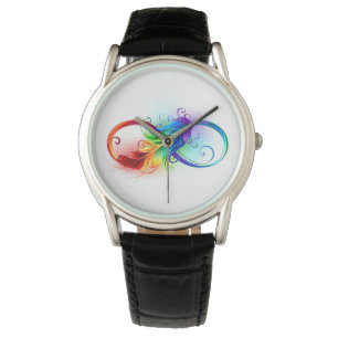 Montre Symbole d'infini avec plume arc-en-ciel