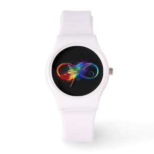 Montre Symbole d'infini avec plume arc-en-ciel