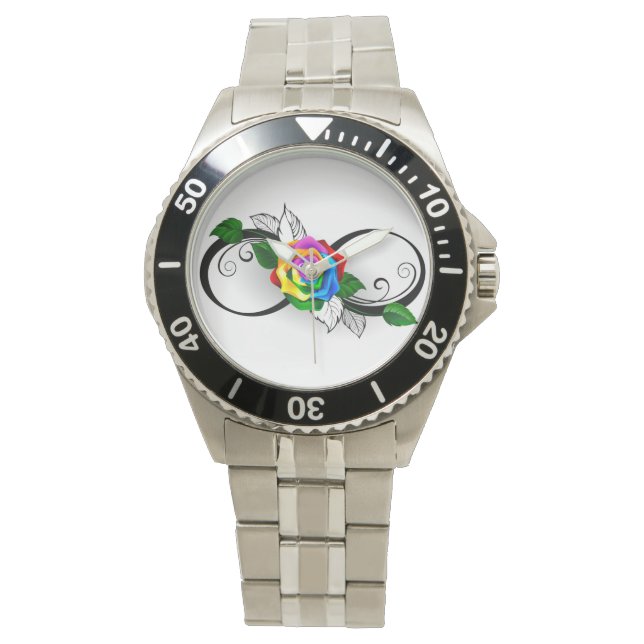 Montre Symbole d'infini avec Rose arc-en-ciel (devant)