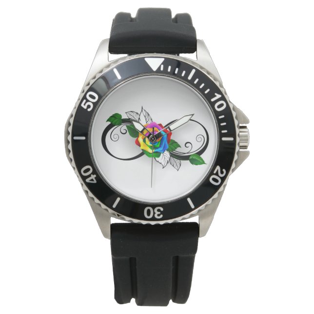 Montre Symbole d'infini avec Rose arc-en-ciel (devant)