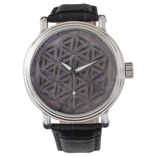 Montre symbole grec ancien bois motif de fleur ethnique c
