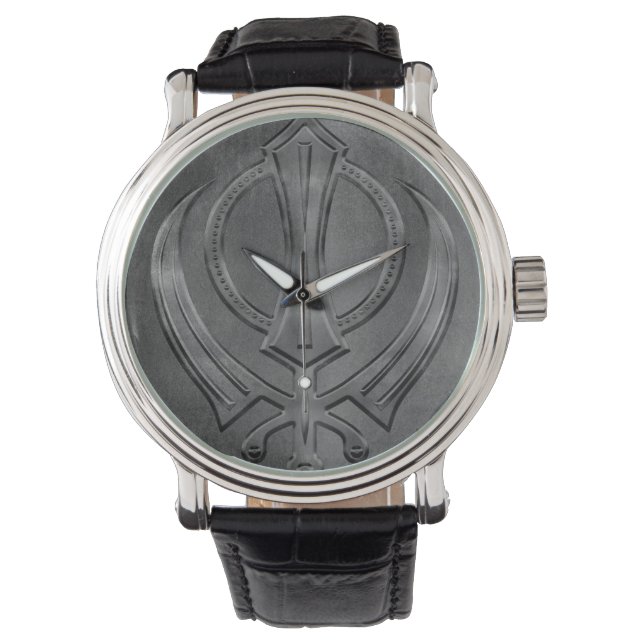 Montre Symbole Khanda en métal incorporé (devant)