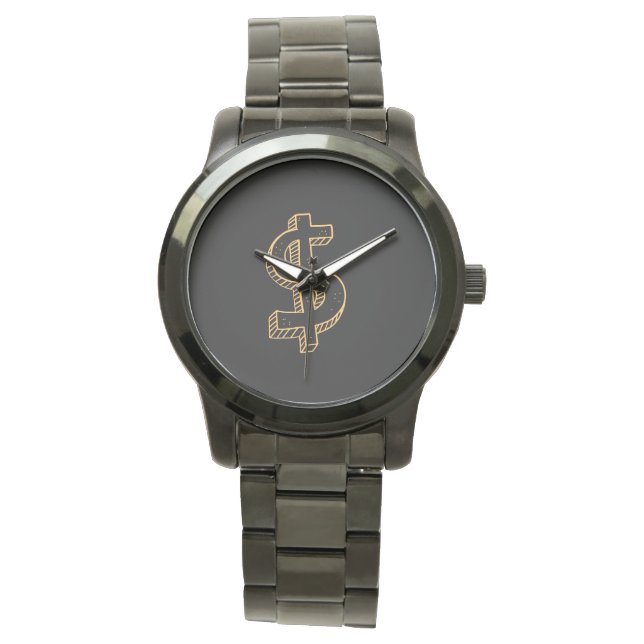 Montre Symbole Monogramme Unisex Dollar Noir surdimension (devant)