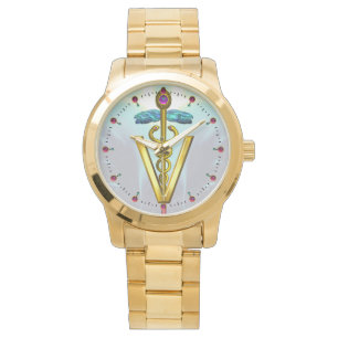 Montre SYMBOLE VÉTÉRINAIRE DE CADUCE D'OR / Aqua Blue
