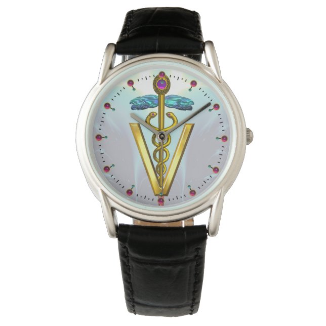 Montre SYMBOLE VÉTÉRINAIRE DE CADUCE D'OR / Aqua Blue (devant)
