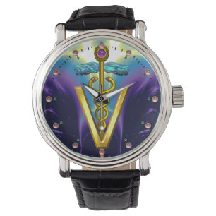 Montre SYMBOLE VÉTÉRINAIRE DE CADUCE D'OR / Bleu pourpre