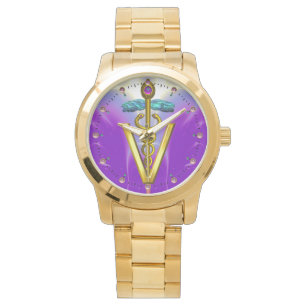 Montre SYMBOLE VÉTÉRINAIRE DE CADUCE D'OR / Violet