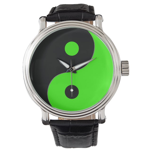 Montre Symbole Yin Yang en vert et noir (devant)