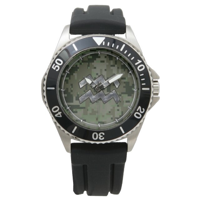 Montre Symbole Zodiaque Aquarius sur le camouflage numéri (devant)