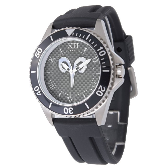 Montre SYMBOLE Zodiaque Aries Cadran noir en fibre de car (Incliné)