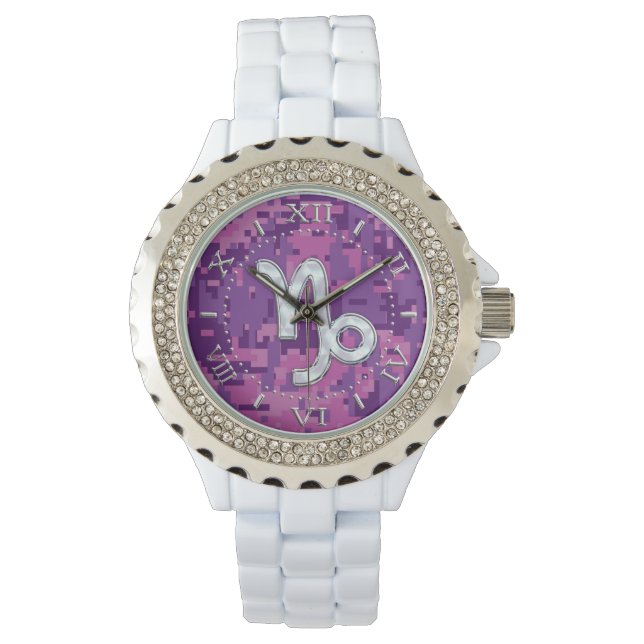 Montre SYMBOLE Zodiaque Capricorne Cadran Camouflage rose (devant)