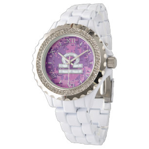 Montre Symbole Zodiaque de la Libra moderne sur Fuchsia C
