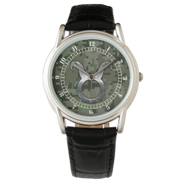 Montre Symbole zodiaque de Taurus sur cadran camouflage v (devant)