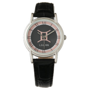 Montre Symbole Zodiaque Gemini Rose rose gris Nom personn