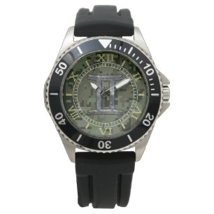 Montre Symbole zodiaque Gemini sur cadran camouflage vert