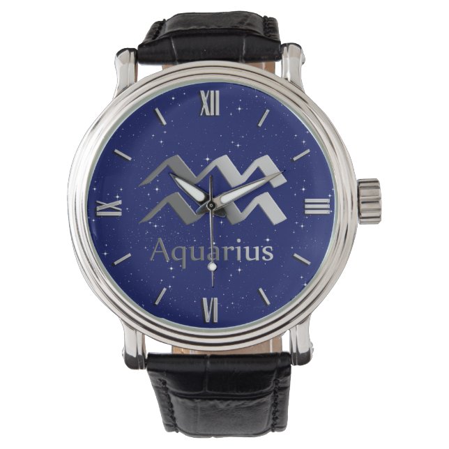 Montre Symbole zodiaque pour Aquarius sur le bleu profond (devant)