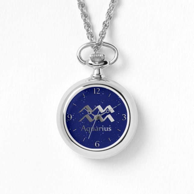 Montre Symbole zodiaque pour Aquarius sur le bleu profond (Recto)