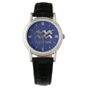 Montre Symbole zodiaque pour Aquarius sur le bleu profond