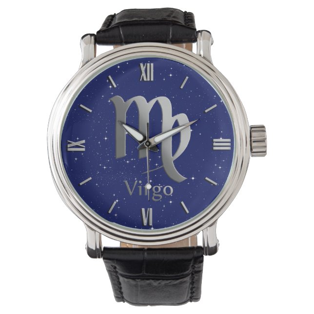 Montre Symbole Zodiaque pour la Vierge sur le bleu profon (devant)