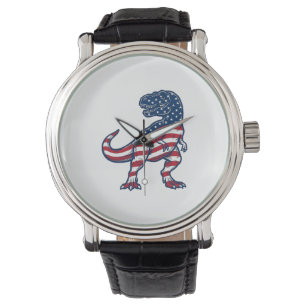 Montre T-Rex patriotique Drapeau américain Design de dino