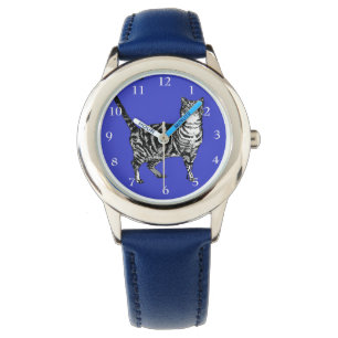 Montre Tabby Chat Noir Blanc Chats Cute Marine Blue Girls